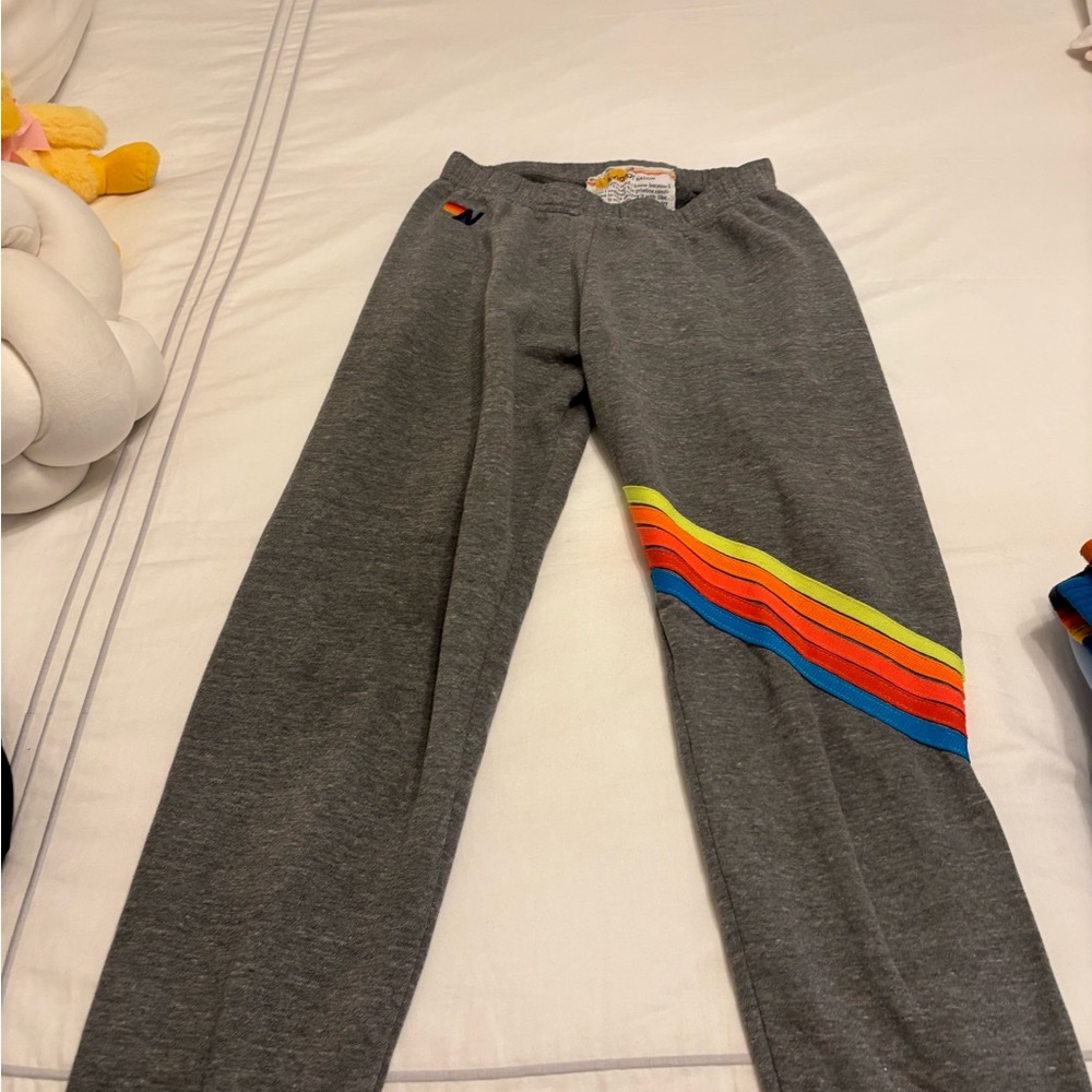 Aviator Nation Gray Joggers with Rainbow Stripe
